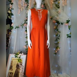 Kay Windsor Vintage Orange Maxi and White Asian Style late 60s Early 70s